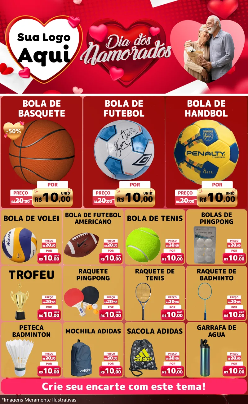 Modelo de Encarte para Encarte Grande com o tema Dia Dos Namorados para Artigos Esportivos
