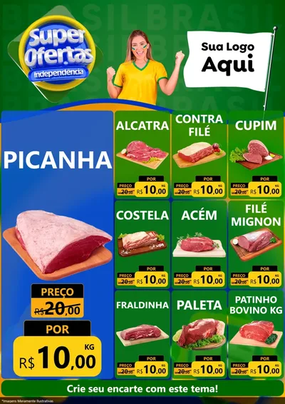 Modelo de Encarte para Encarte A4 Vertical com o tema Super Ofertas de Independência para Açougue