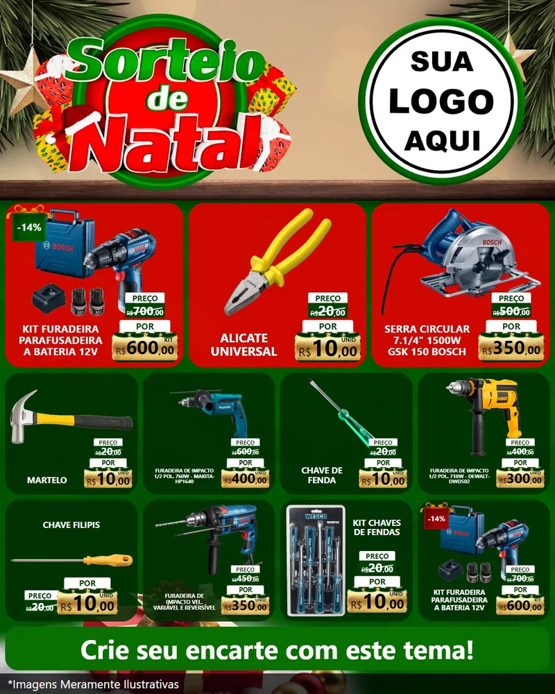 Modelo de Rede Social para Feed Instagram com o tema Sorteio de Natal para Maquinas e Ferramentas