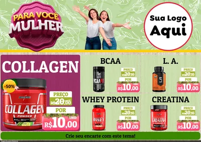 Modelo de Encarte para Encarte A4 Horizontal com o tema Para Você Mulher para Suplementos alimentares