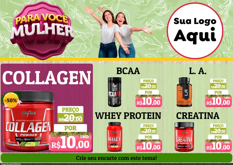 Modelo de Encarte para Encarte A4 Horizontal com o tema Para Você Mulher para Suplementos alimentares