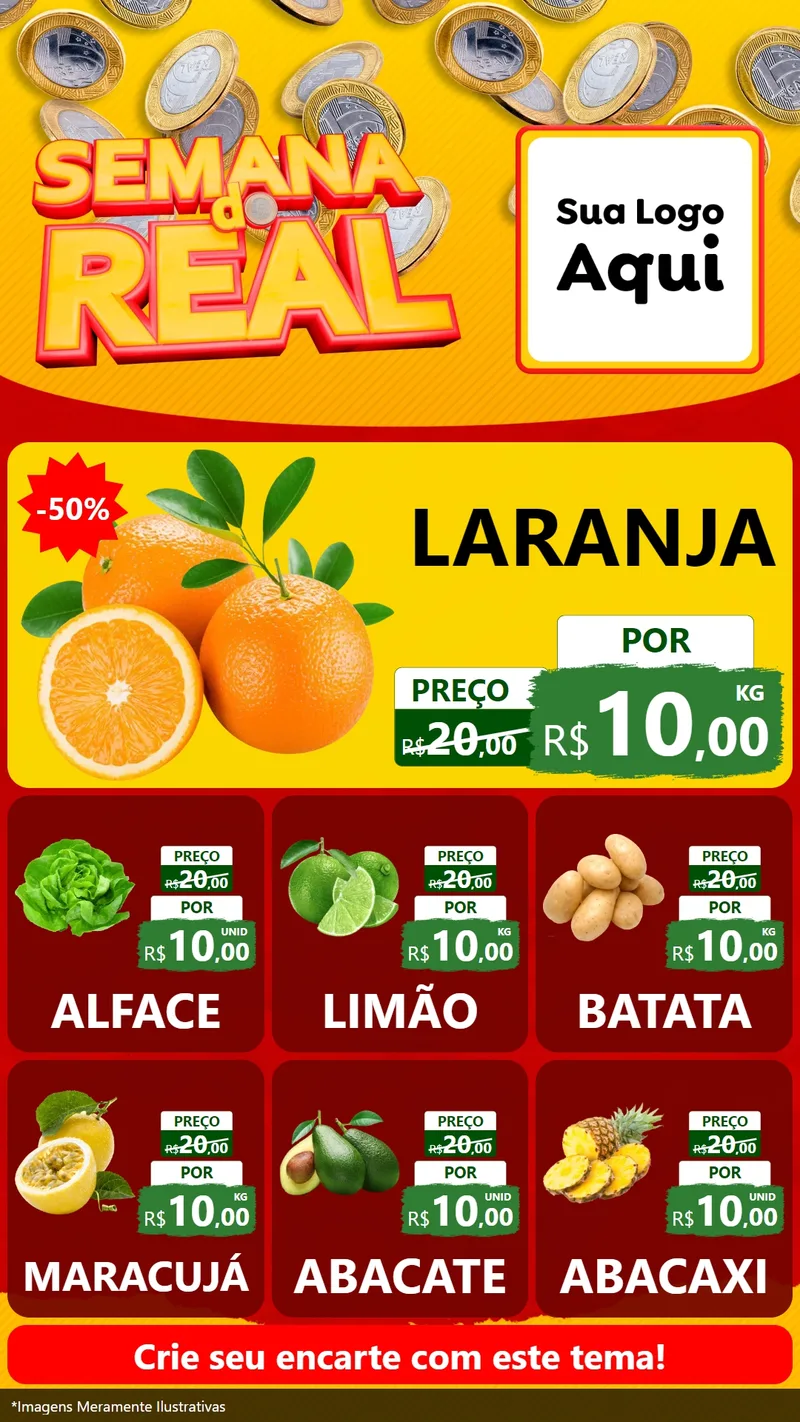 Modelo de Rede Social para Stories com o tema Semana do Real para Hortifrúti