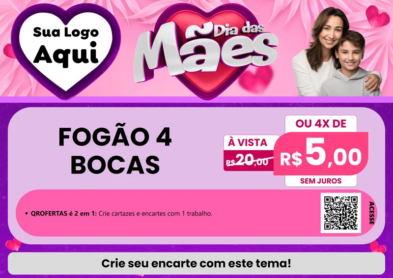 Modelo de Cartaz para Cartaz A4 Horizontal com o tema Dia das Mães para Móveis e Eletro