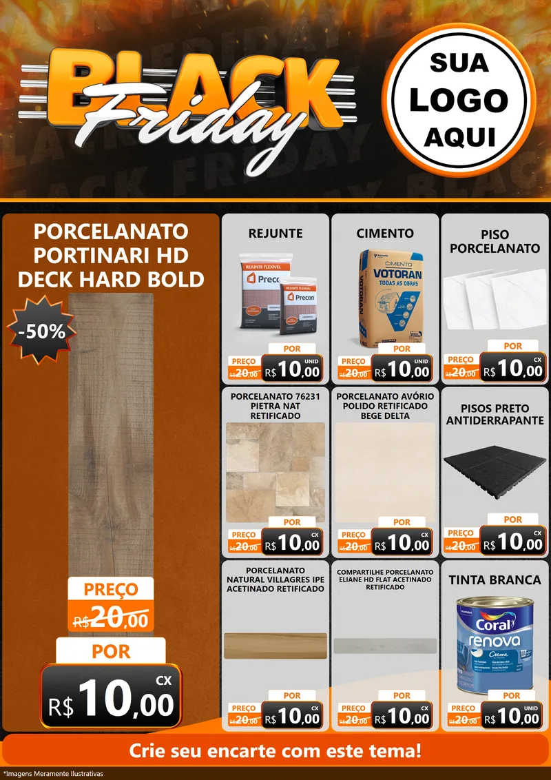 Modelo de Encarte para Encarte A4 Vertical com o tema Black Friday para Pisos e revestimentos