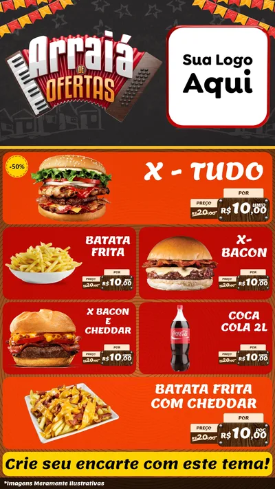 Modelo de TV para TV Vertical com o tema Arraiá de Ofertas - Junina para Hamburgueria