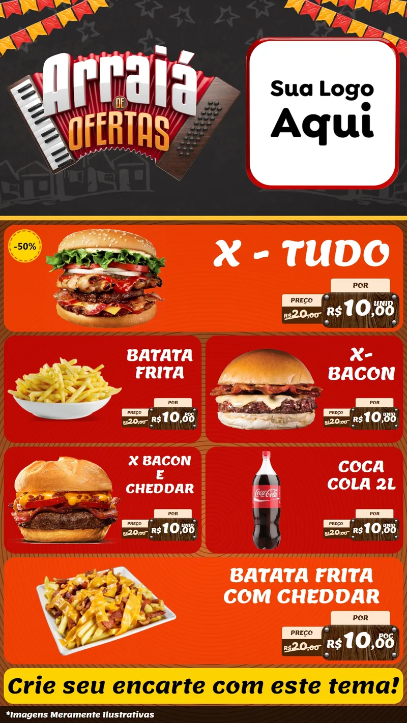 Modelo de TV para TV Vertical com o tema Arraiá de Ofertas - Junina para Hamburgueria