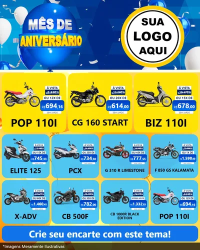 Modelo de Rede Social para Feed Instagram com o tema Mês de Aniversário para Concessionaria de Motos