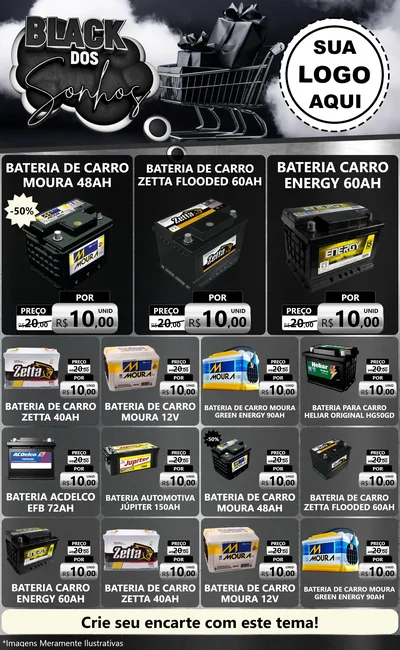 Modelo de Encarte para Encarte Grande com o tema Black dos Sonhos para Baterias Elétricas