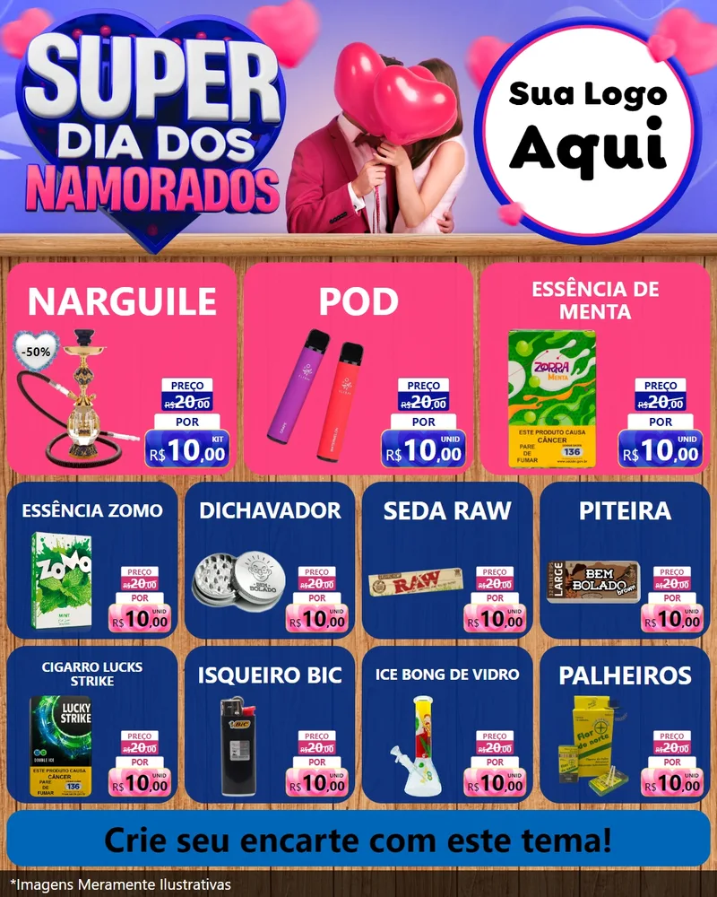 Modelo de Rede Social para Feed Instagram com o tema Super Dia dos Namorados para Tabacaria