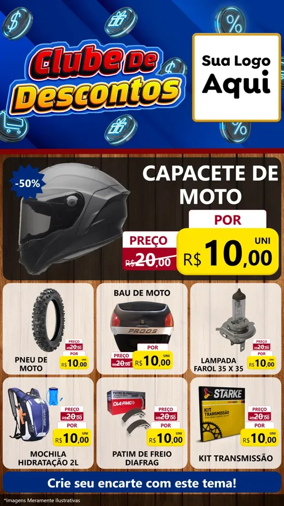 Modelo de Rede Social para Stories com o tema Clube de Descontos para Moto peças