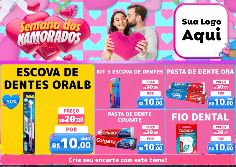 Modelo de Encarte para Encarte A4 Horizontal com o tema Semana dos Namorados para Higiene Pessoal
