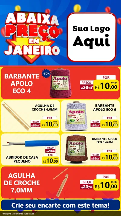 Modelo de TV para TV Vertical com o tema Abaixa Preço em Janeiro para Armarinho e Aviamentos