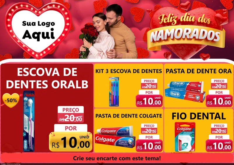 Modelo de Encarte para Encarte A4 Horizontal com o tema Feliz Dia Dos Namorados para Higiene Pessoal