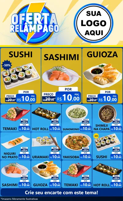 Modelo de Encarte para Encarte Grande com o tema Oferta Relâmpago para Comida japonesa