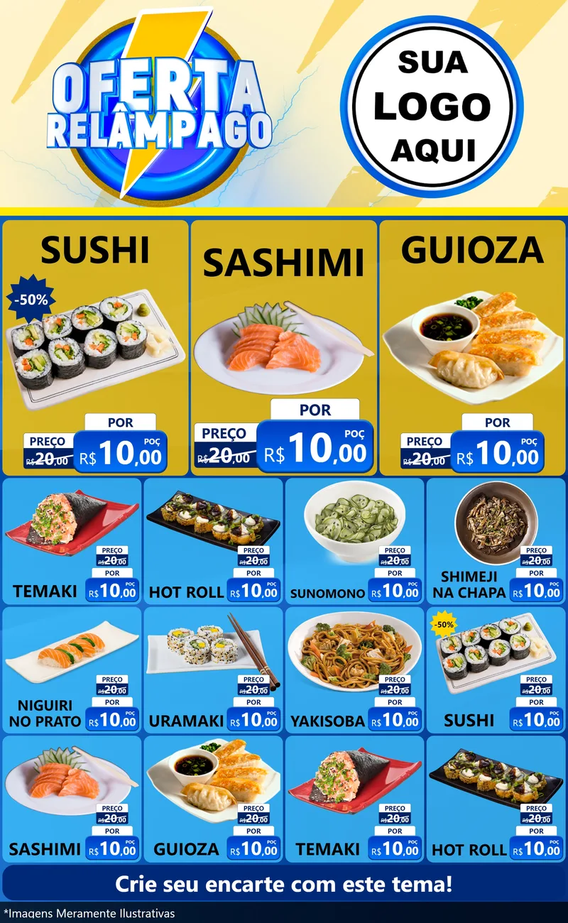 Modelo de Encarte para Encarte Grande com o tema Oferta Relâmpago para Comida japonesa