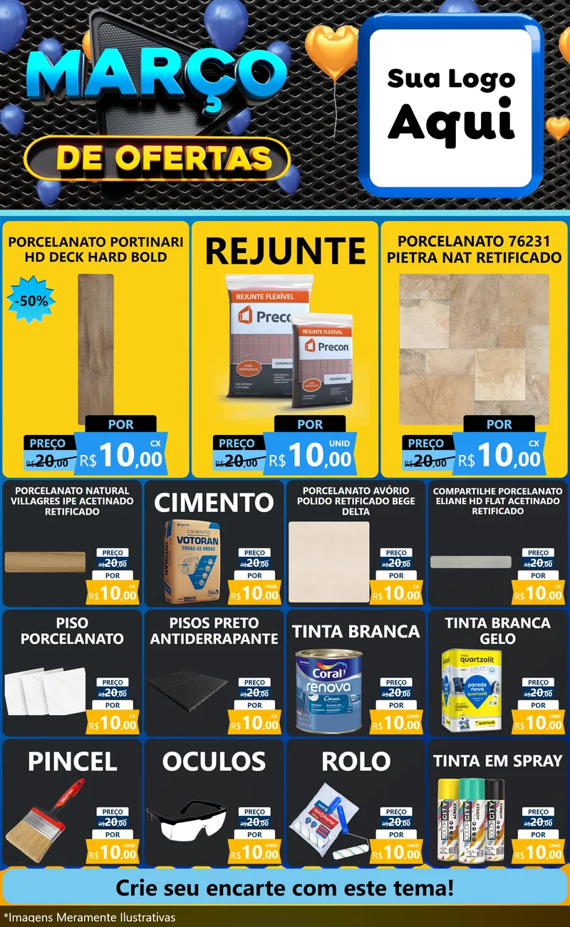 Modelo de Encarte para Encarte Grande com o tema Março de Ofertas para Pisos e revestimentos