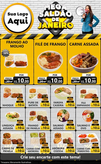 Modelo de Encarte para Encarte Grande com o tema Mega Saldão de Janeiro para Restaurante