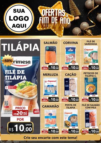 Modelo de Encarte para Encarte A4 Vertical com o tema Ofertas de Fim de Ano para Peixaria