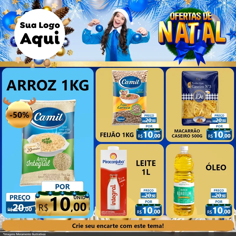 Modelo de Rede Social para Feed Facebook com o tema Ofertas de Natal para Supermercado