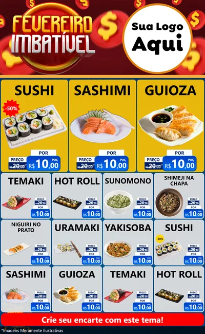 Modelo de Encarte para Encarte Grande com o tema Fevereiro Imbatível para Comida japonesa