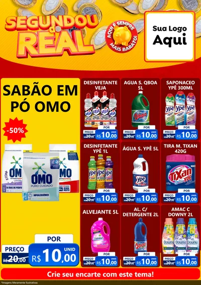 Modelo de Encarte para Encarte A4 Vertical com o tema Segundou do Real para Produtos de Limpeza