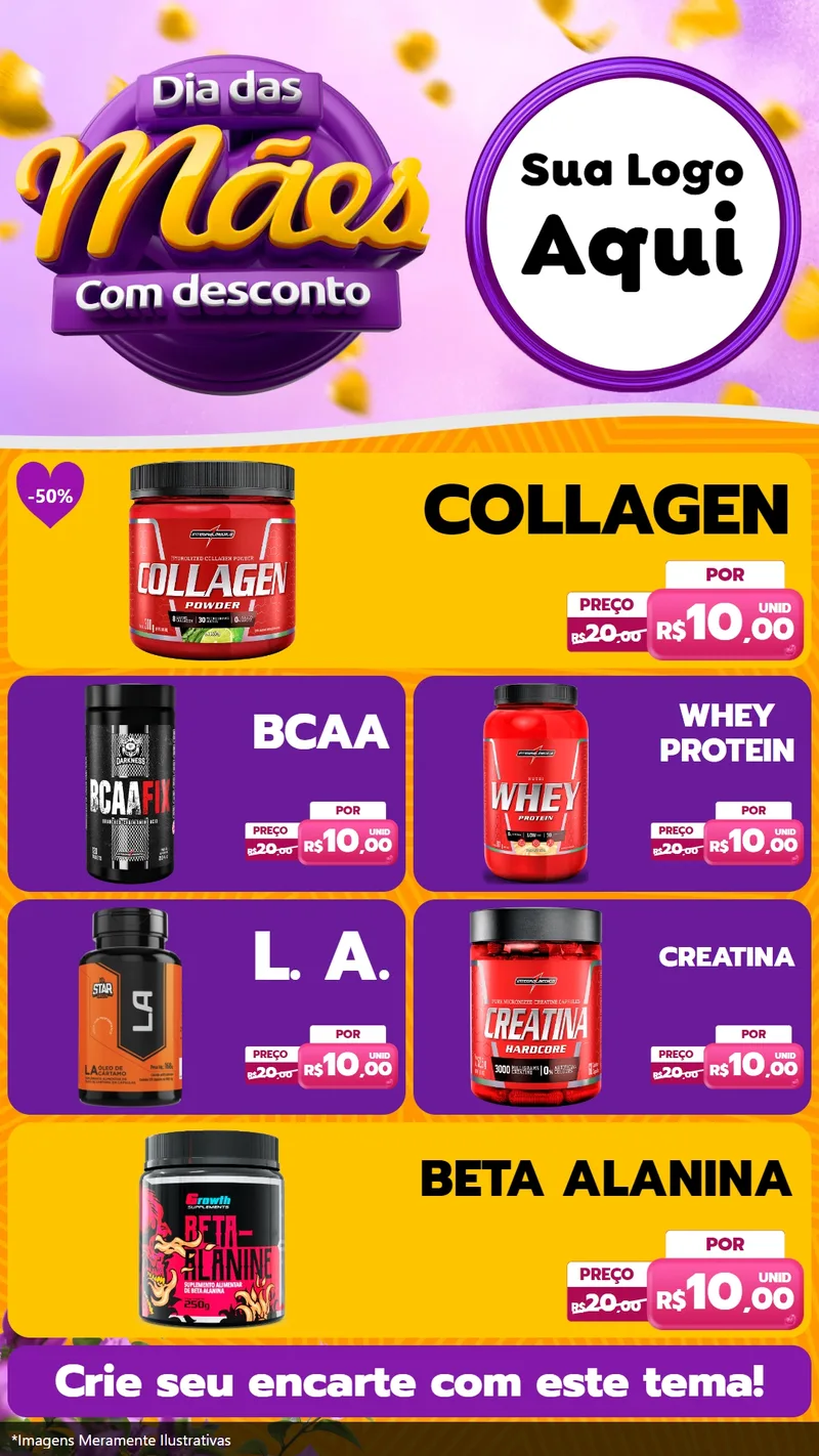 Modelo de TV para TV Vertical com o tema Dia das Mães com Desconto para Suplementos alimentares