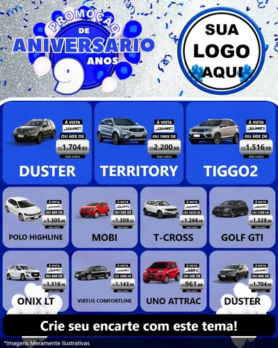 Modelo de Rede Social para Feed Instagram com o tema Promoção de Aniversário - 9 Anos para Concessionaria de Carros
