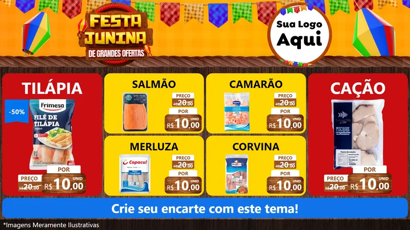 Modelo de TV para TV Horizontal com o tema Festa Junina de Grandes Ofertas para Peixaria