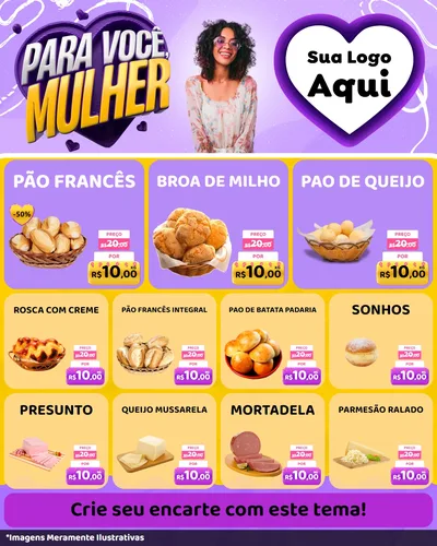 Modelo de Rede Social para Feed Instagram com o tema Para Você, Mulher para Padaria