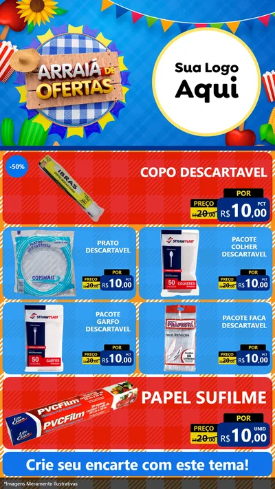Modelo de TV para TV Vertical com o tema Arraiá de Ofertas para Embalagens