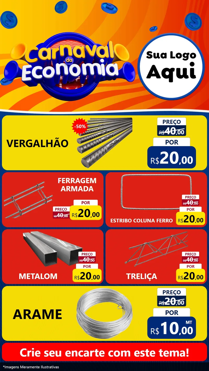 Modelo de TV para TV Vertical com o tema Carnaval da Economia para Ferragens