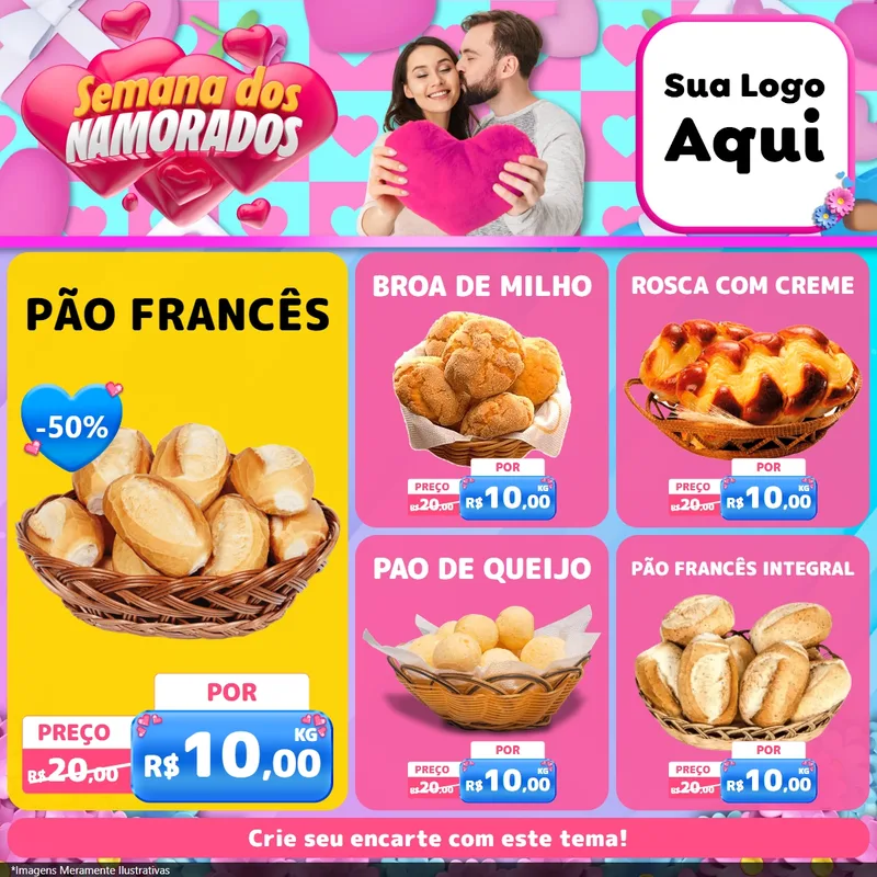 Modelo de Rede Social para Feed Facebook com o tema Semana dos Namorados para Padaria