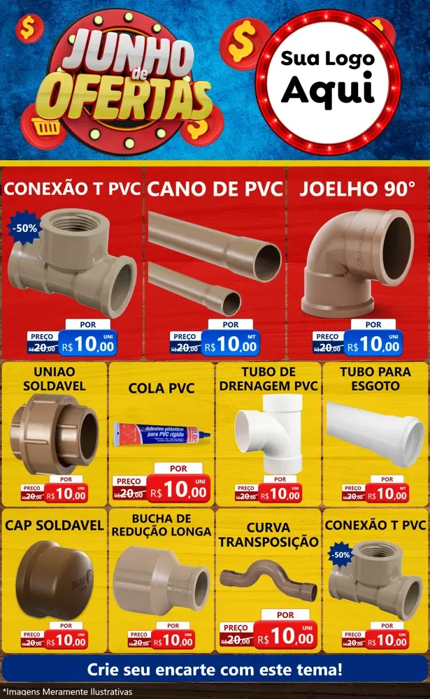 Modelo de Encarte para Encarte Grande com o tema Junho de Ofertas para Tubos e conexões