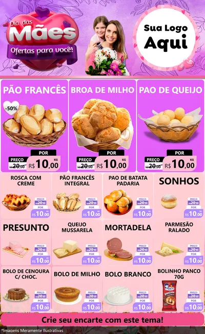 Modelo de Encarte para Encarte Grande com o tema Dia das Mães Ofertas para Você! para Padaria
