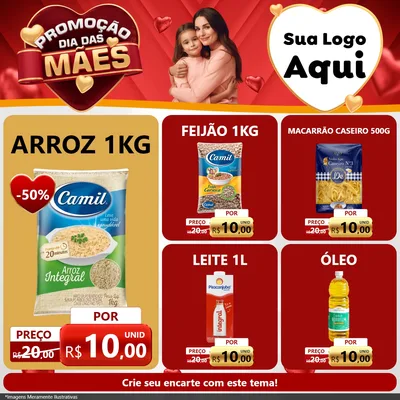 Modelo de Rede Social para Feed Facebook com o tema Promoção Dia das Mães para Supermercado