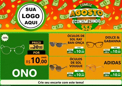 Modelo de Encarte para Encarte A4 Horizontal com o tema Comece Agosto Economizando para Óticas