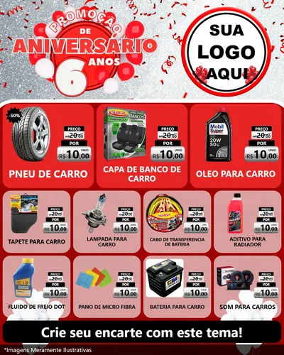Modelo de Rede Social para Feed Instagram com o tema Promoção de Aniversário - 6 Anos para Auto peças
