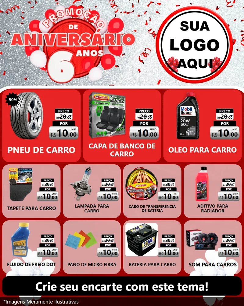Modelo de Rede Social para Feed Instagram com o tema Promoção de Aniversário - 6 Anos para Auto peças