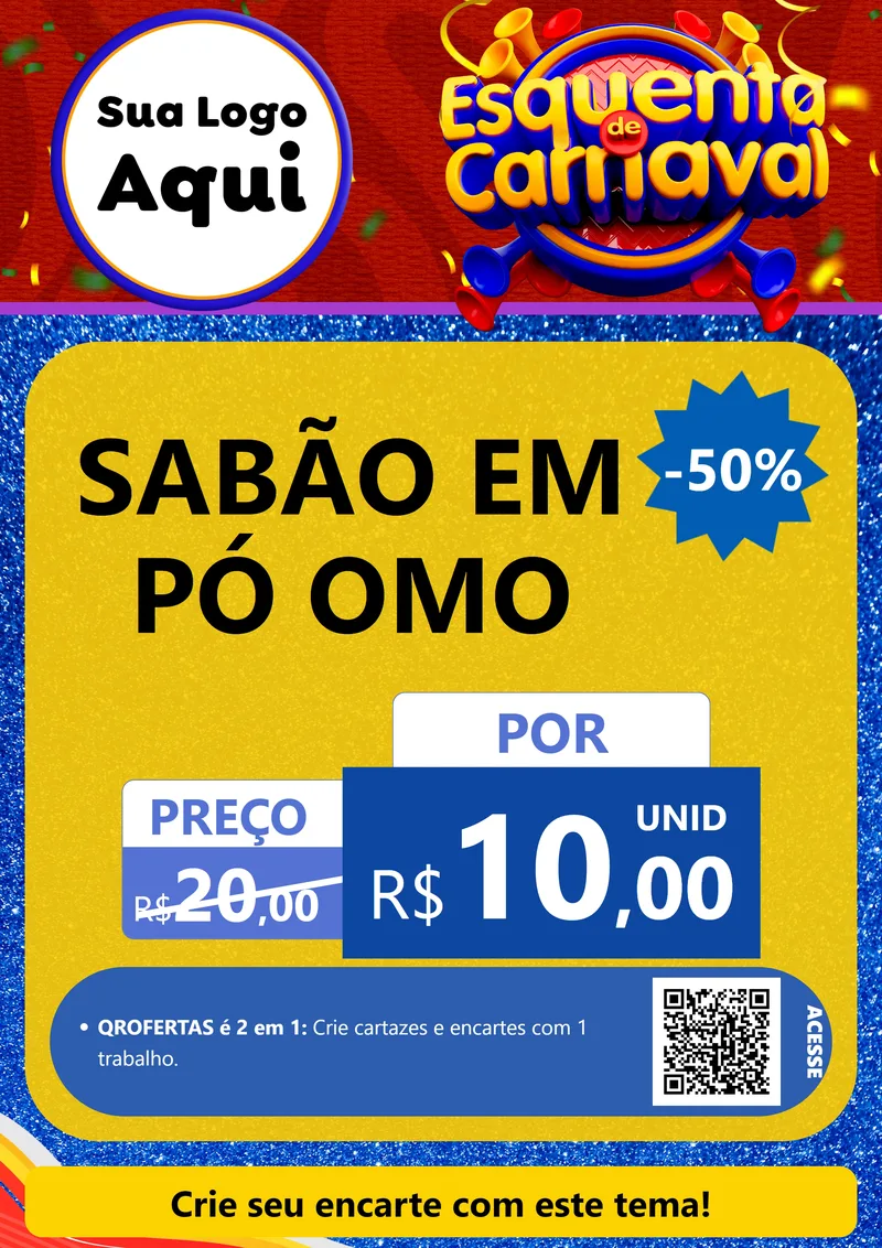 Modelo de Cartaz para Cartaz A4 Vertical com o tema Esquenta de Carnaval para Produtos de Limpeza