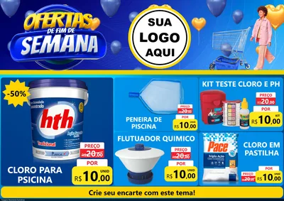 Modelo de Encarte para Encarte A4 Horizontal com o tema Ofertas de Fim de Semana para Produtos para Piscina