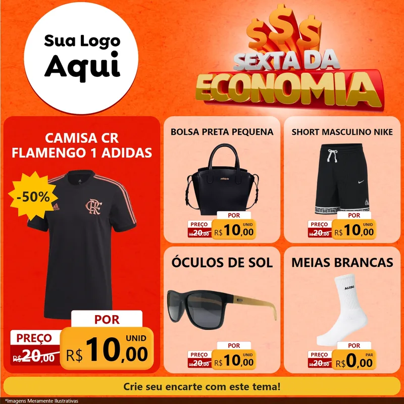 Modelo de Rede Social para Feed Facebook com o tema Sexta da Economia para Roupas e acessórios