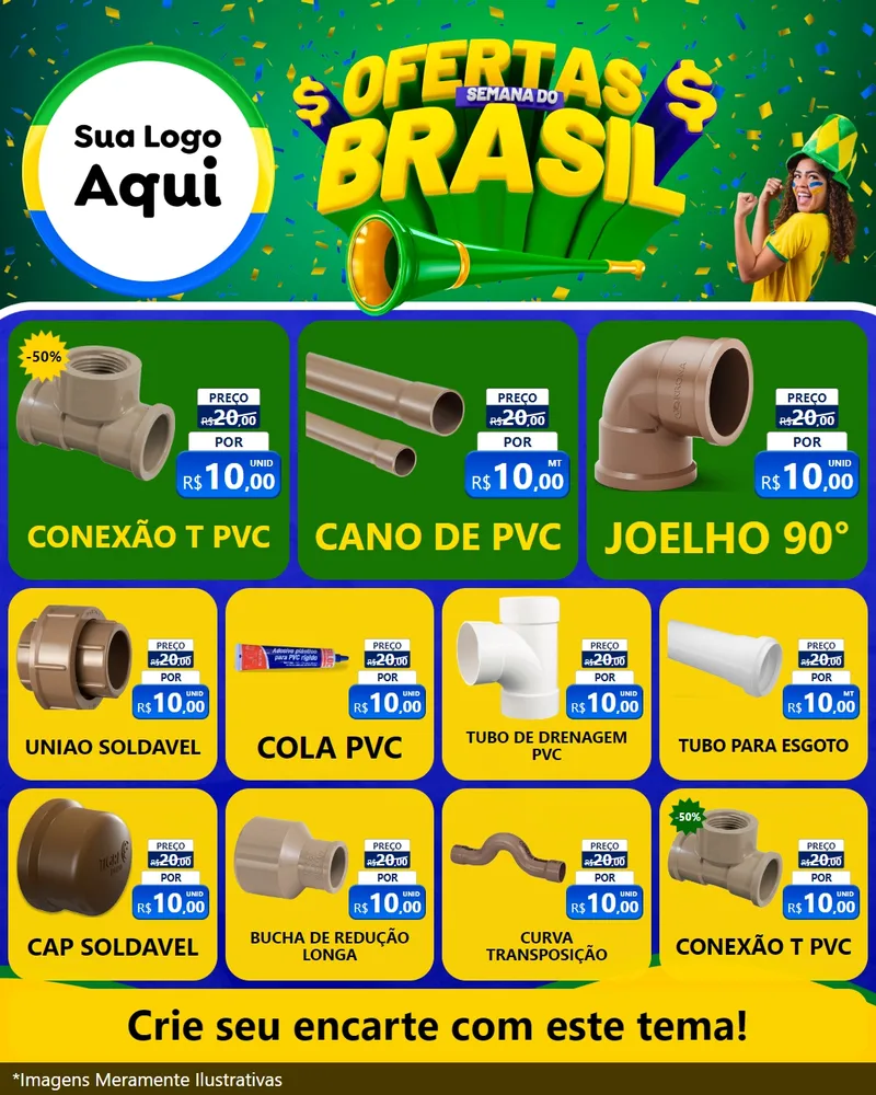 Modelo de Rede Social para Feed Instagram com o tema Ofertas Semana do Brasil para Tubos e conexões