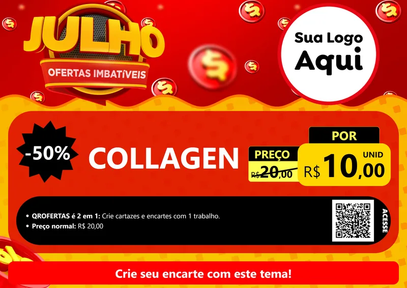 Modelo de Cartaz para Cartaz A4 Horizontal com o tema Julho Ofertas Imbatíveis para Suplementos alimentares