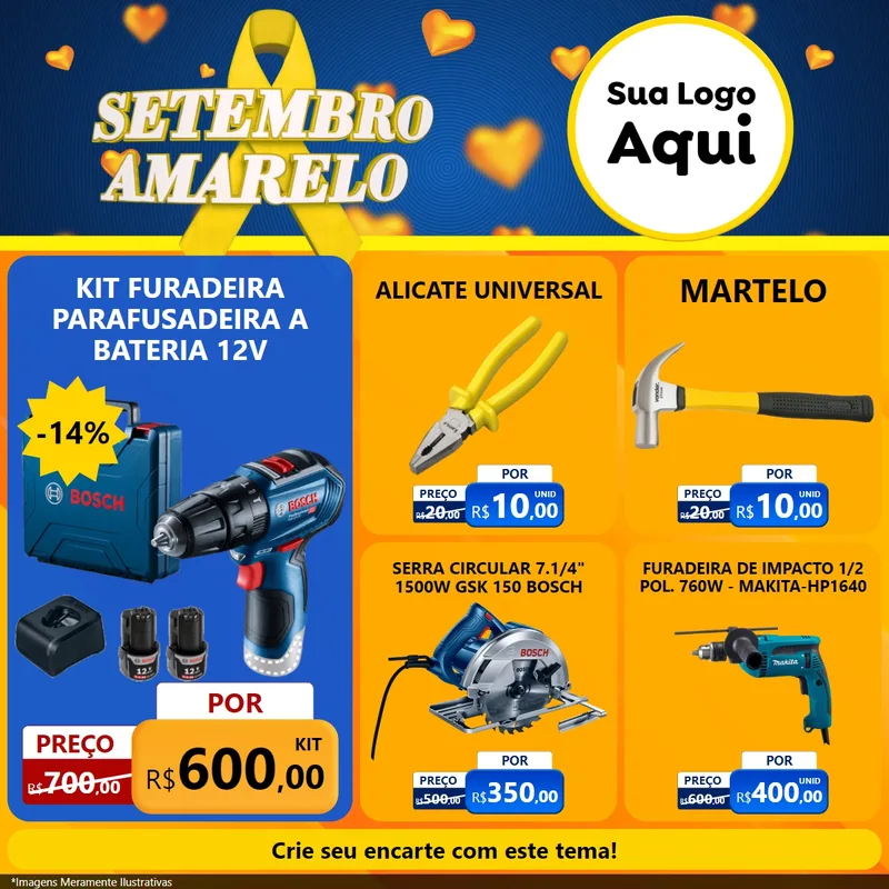 Modelo de Rede Social para Feed Facebook com o tema Setembro Amarelo para Maquinas e Ferramentas
