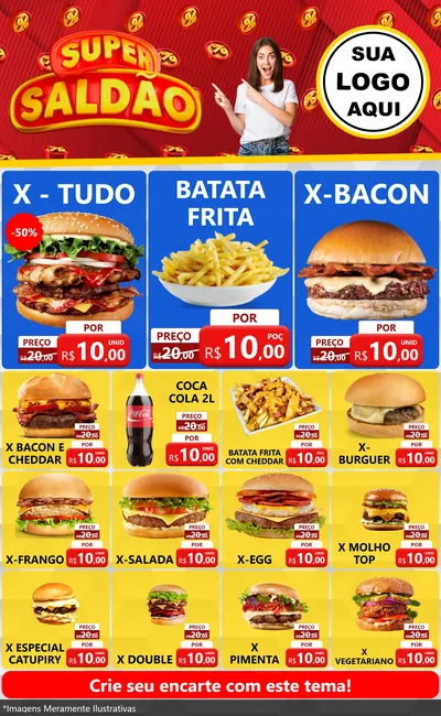 Modelo de Encarte para Encarte Grande com o tema Super Saldão para Hamburgueria