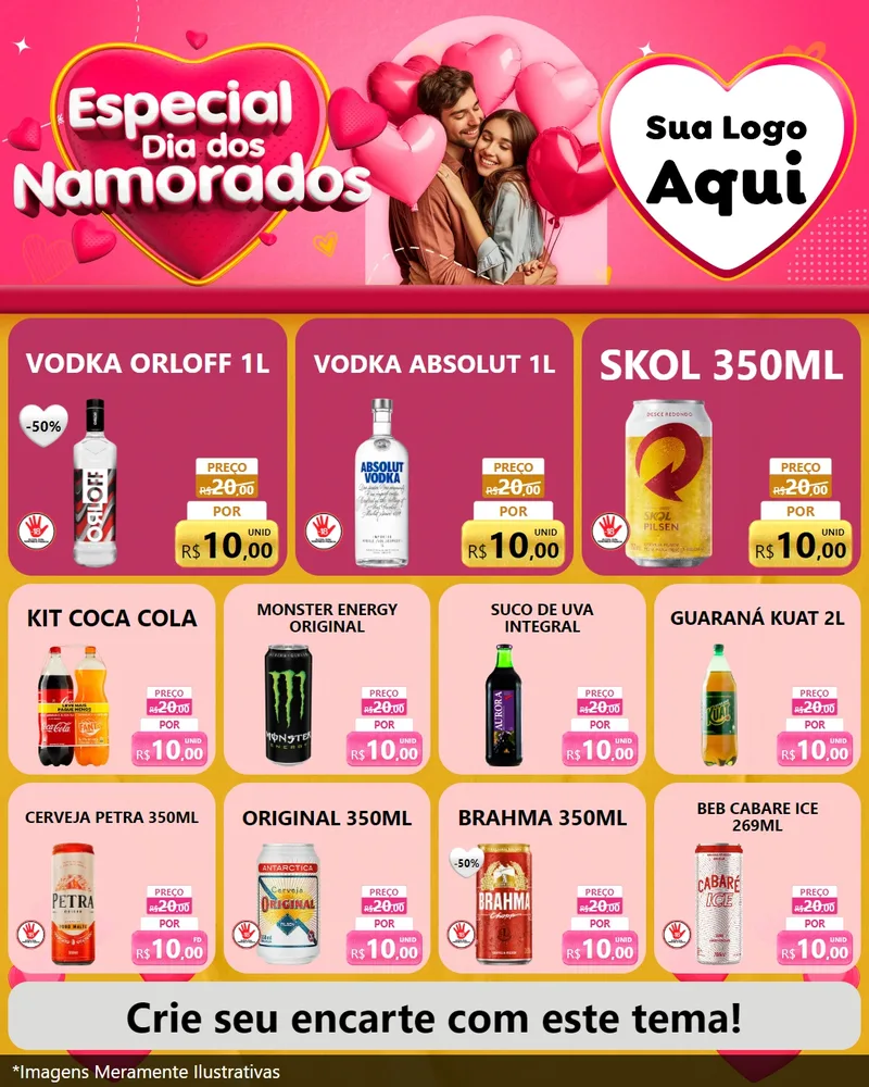 Modelo de Rede Social para Feed Instagram com o tema Especial Dia dos Namorados para Distribuidora de bebidas