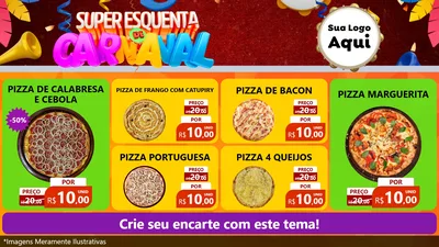 Modelo de TV para TV Horizontal com o tema Super Esquenta de Carnaval para Pizzaria