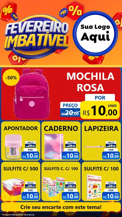 Modelo de Rede Social para Stories com o tema Fevereiro Imbatível para Papelaria