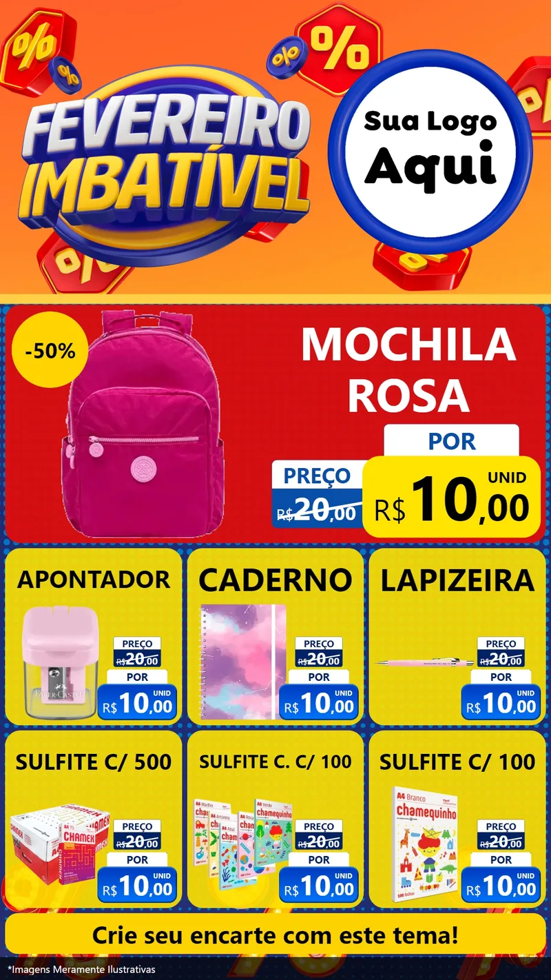 Modelo de Rede Social para Stories com o tema Fevereiro Imbatível para Papelaria
