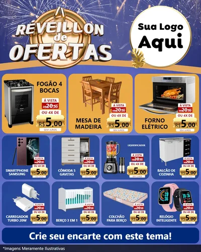 Modelo de Rede Social para Feed Instagram com o tema Réveillon de Ofertas para Móveis e Eletro